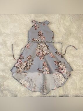 Speechless Girls Light Blue Floral High-Low Dress with Pink Accents